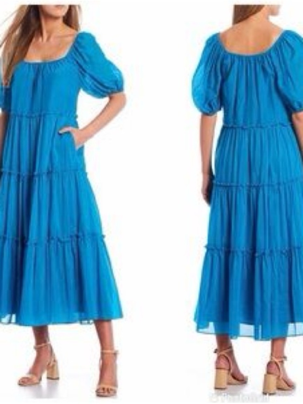 ANTONIO MELANI Bright Blue Tiered Puff-Sleeve Maxi Dress